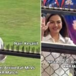 Nita Ambani waves at fans as she attends MI vs KKR match at Wankhede Stadium in Mumbai. Watch